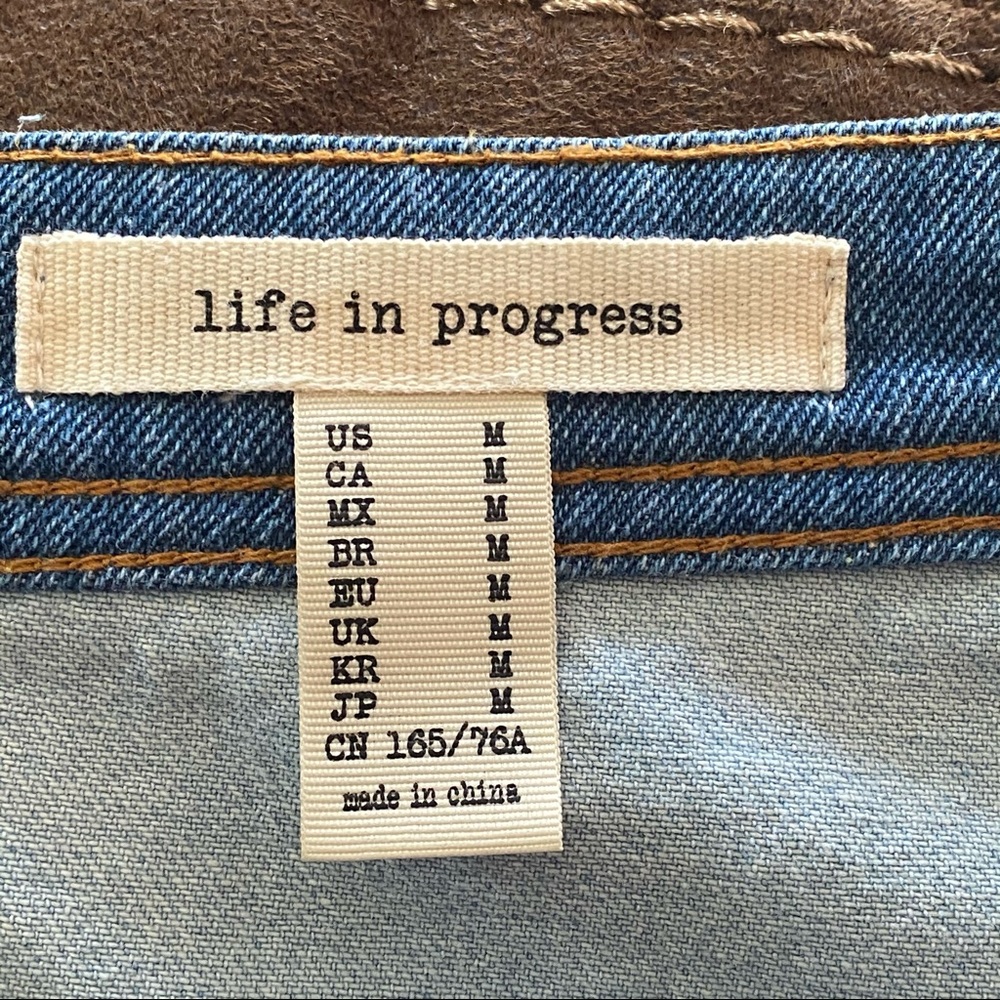 Life In Progress Color Block Denim Funky Mini Skir - Picture 5 of 7